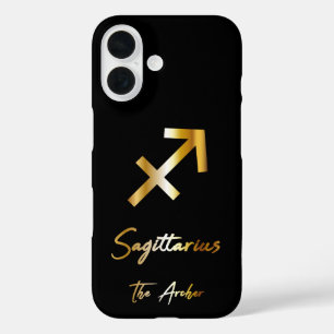 Sagittarius Zodiac Sign, Black & Gold iPhone 16 Case