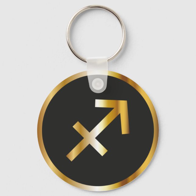 Sagittarius Zodiac Sign, Black & Gold Keychain (Front)