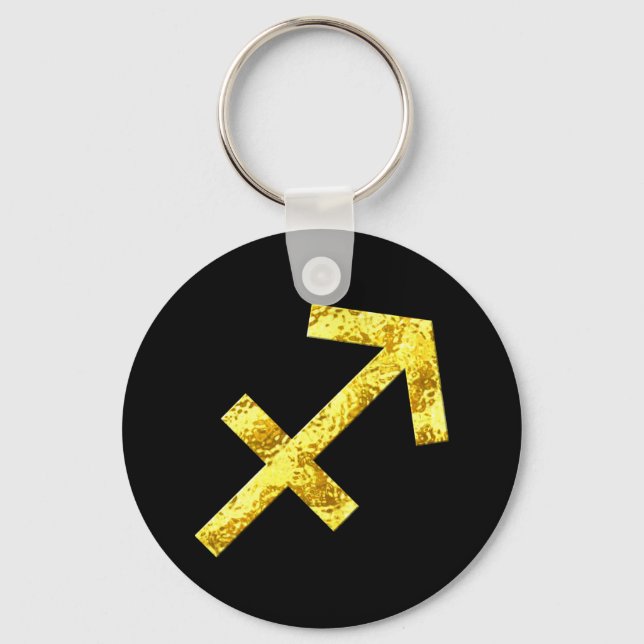 Sagittarius Zodiac Sign Black Gold Symbol Keychain (Front)