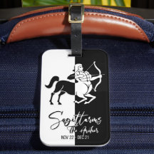 Sagittarius Zodiac Sign Black & White Luggage Tag