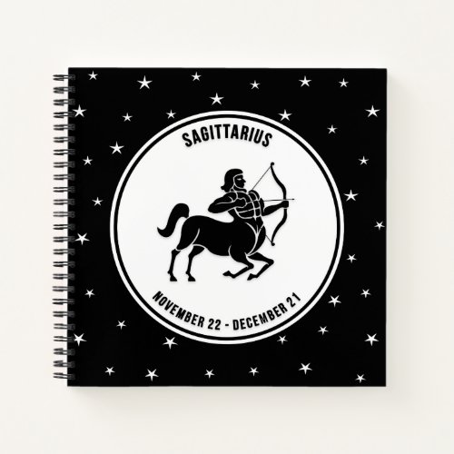 Sagittarius Zodiac Sign Black  White Notebook