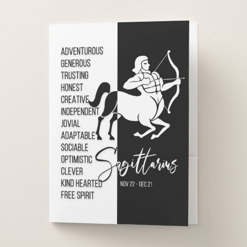 Sagittarius Zodiac Sign BlackWhite Pocket Folder