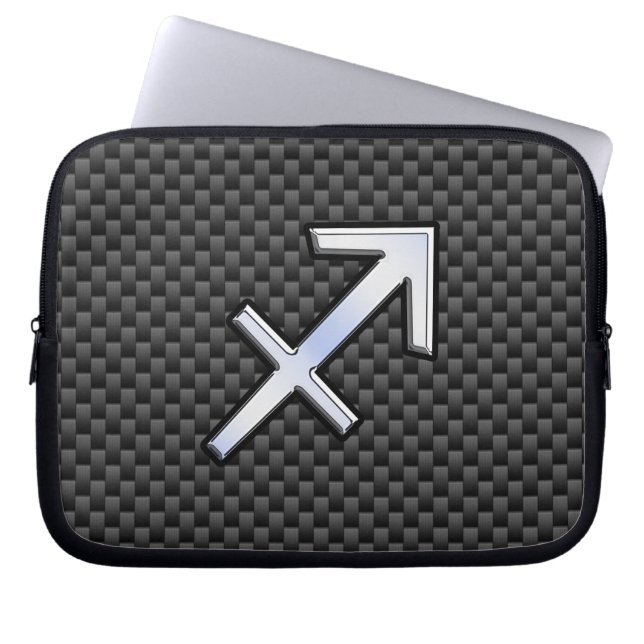 Sagittarius Zodiac Sign Carbon Fiber Style Laptop Sleeve (Front)