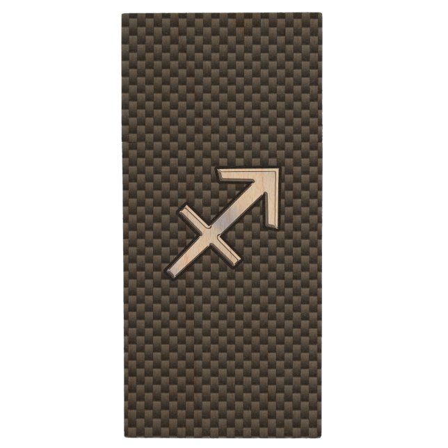 Sagittarius Zodiac Sign Carbon Fiber Style Wood USB Flash Drive (Front Vertical)