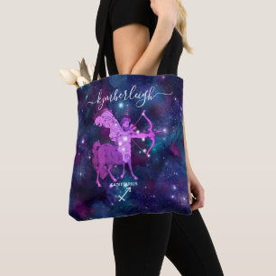 Sagittarius Zodiac Sign Cosmic Monogram Name Blue Tote Bag