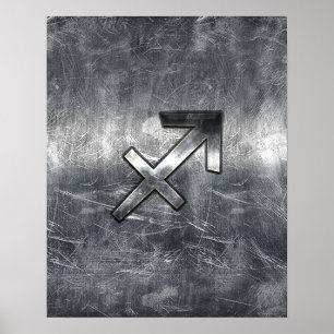 Sagittarius Zodiac Sign Distressed Steel