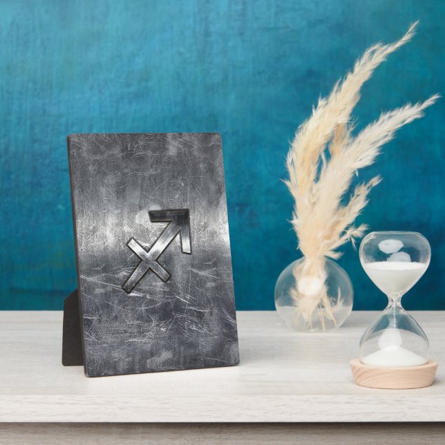 Sagittarius Zodiac Sign Distressed Steel Plaque (Side)