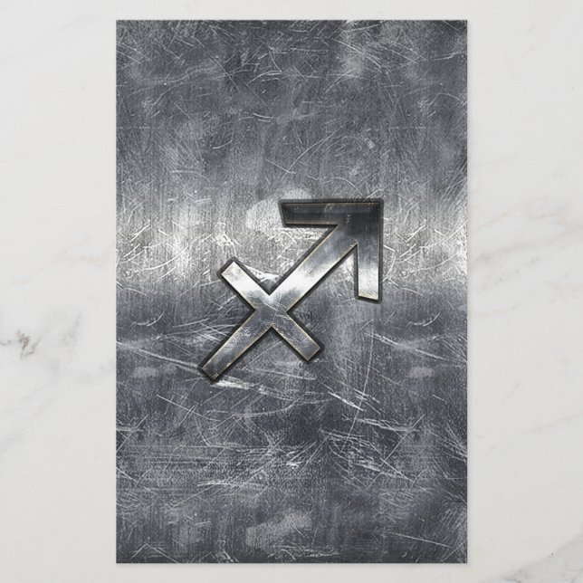 Sagittarius Zodiac Sign Distressed Steel Stationery (Front)