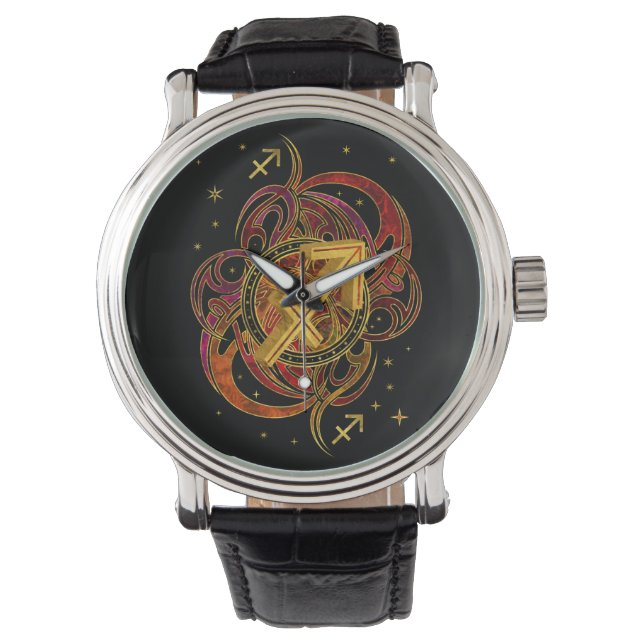 Sagittarius Zodiac Sign Fire element Watch (Front)