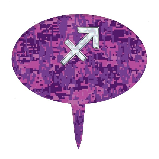 Sagittarius Zodiac Sign Fuchsia Digital Camouflage Cake Topper (Front)