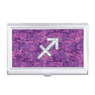 Sagittarius Zodiac Sign Fuchsia Digital Camouflage Case For Business Cards