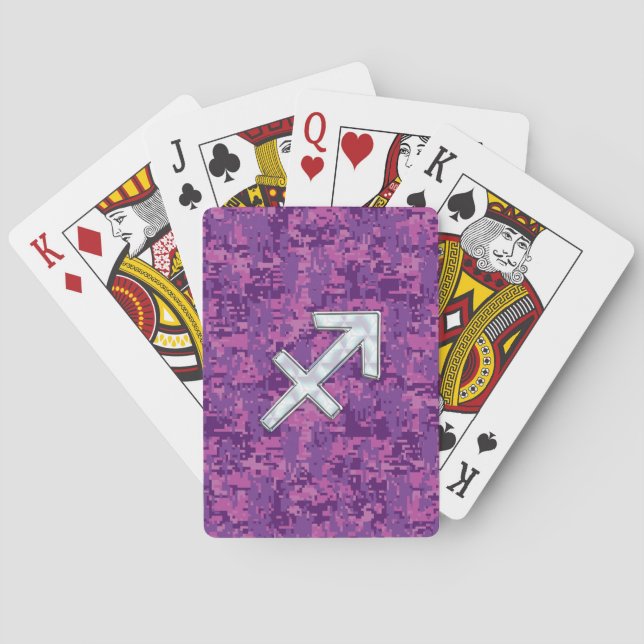 Sagittarius Zodiac Sign Fuchsia Digital Camouflage Poker Cards (Back)