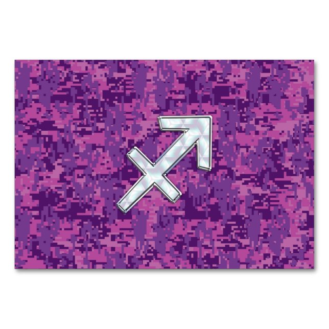 Sagittarius Zodiac Sign Fuchsia Digital Camouflage Table Number (Front)