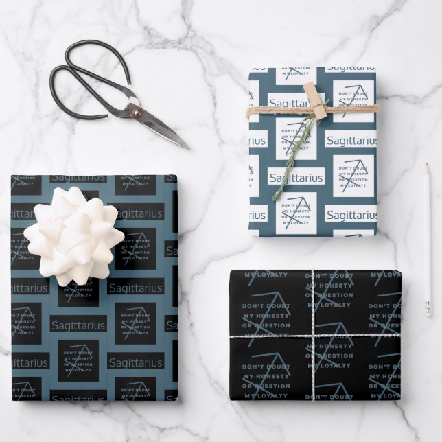Sagittarius Zodiac Sign Fun Quote B&W Wrapping Paper Sheets (Front)