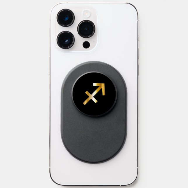 Sagittarius Zodiac Sign Gold-Black Phone PopSocket (Front)