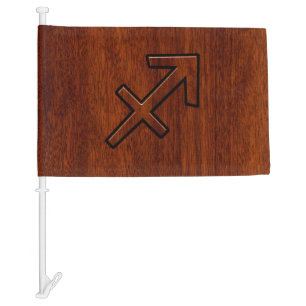 Sagittarius Zodiac Sign in Mahogany Brown Style Car Flag