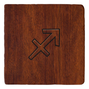 Sagittarius Zodiac Sign in Mahogany Brown Style Trivet