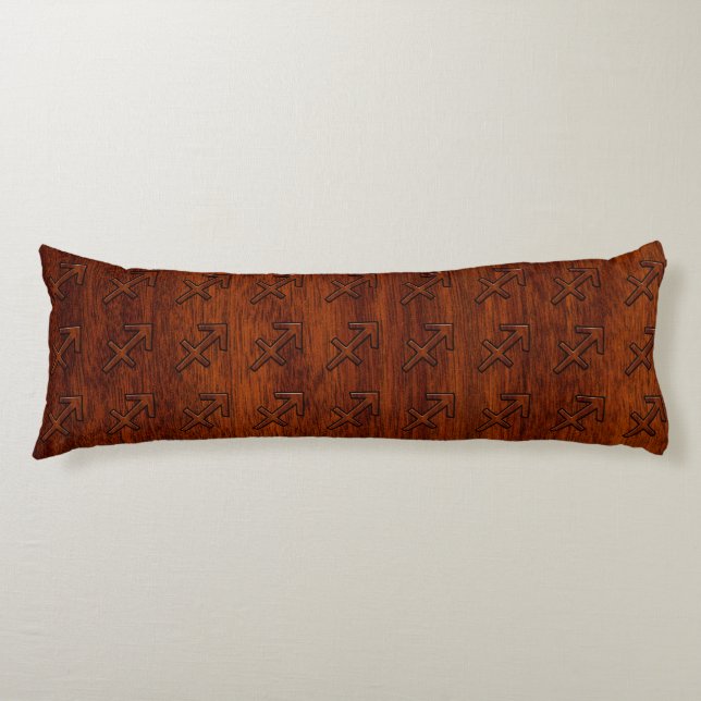 Sagittarius Zodiac Sign in Mahogany Wood Style Body Pillow (Front)