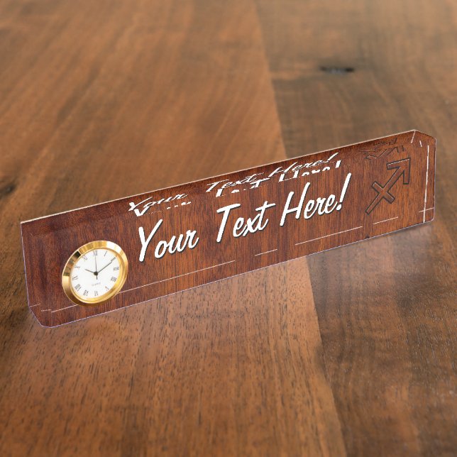 Sagittarius Zodiac Sign in Mahogany Wood Style Name Plate (Side)