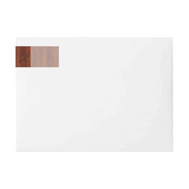 Sagittarius Zodiac Sign in Mahogany Wood Style Wrap Around Label (Front)