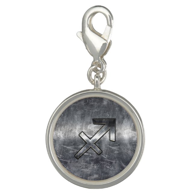 Sagittarius Zodiac Sign in Silver Steel look Charm (Front)