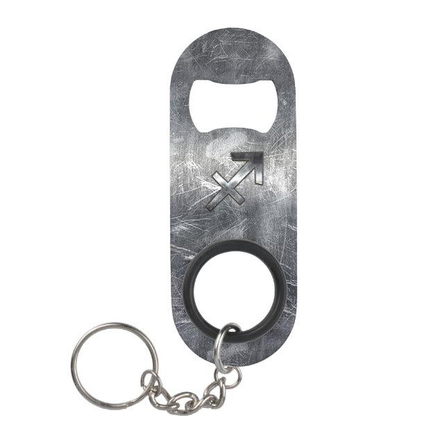 Sagittarius Zodiac Sign in Silver Steel look Keychain Bottle Opener (Front)