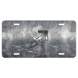 Sagittarius Zodiac Sign in Silver Steel look License Plate