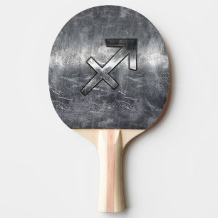 Sagittarius Zodiac Sign in Silver Steel look Ping-Pong Paddle