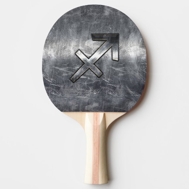 Sagittarius Zodiac Sign in Silver Steel look Ping-Pong Paddle (Front)