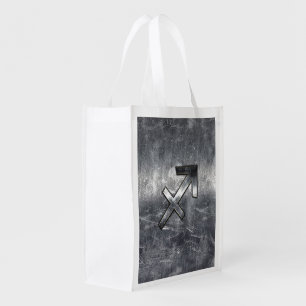 Sagittarius Zodiac Sign in Silver Steel look Reusable Grocery Bag