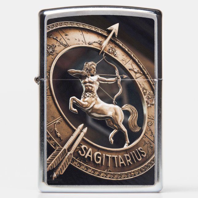 Sagittarius Zodiac Sign Metal Emblem #1 Zippo Lighter (Front)