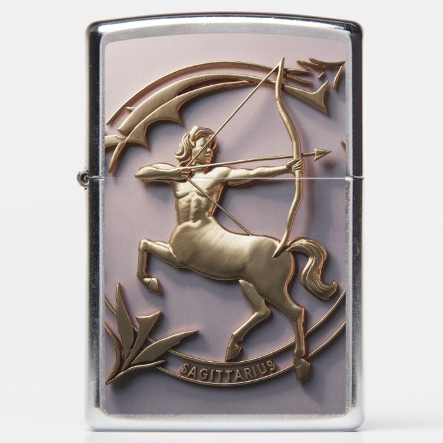 Sagittarius Zodiac Sign Metal Emblem #3 Zippo Lighter (Front)