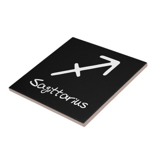 Sagittarius Zodiac Sign on Black Background Ceramic Tile