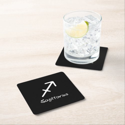 Sagittarius Zodiac Sign on Black Background Square Paper Coaster