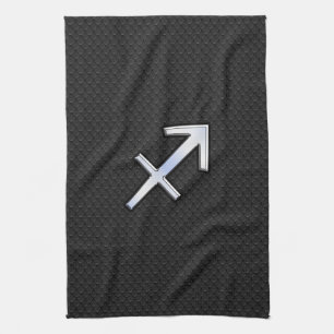 Sagittarius Zodiac Sign on Black Snake Skin Decor Kitchen Towel