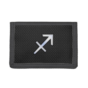 Sagittarius Zodiac Sign on Black Snake Skin Decor Trifold Wallet