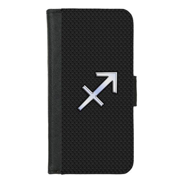 Sagittarius Zodiac Sign on black snake skin iPhone Wallet Case (Front)