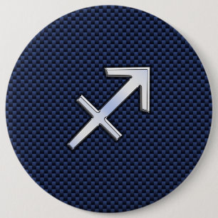 Sagittarius Zodiac Sign on Blue Carbon Fiber Decor Pinback Button