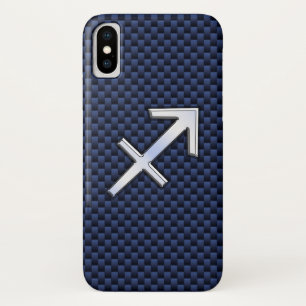 Sagittarius Zodiac Sign on Blue Carbon Fiber Print iPhone X Case