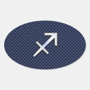 Sagittarius Zodiac Sign on Blue Carbon Fiber Print Oval Sticker