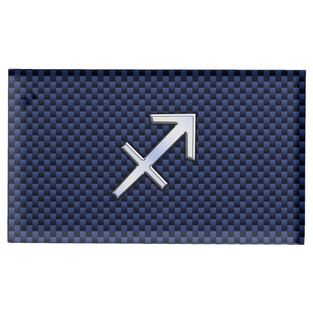 Sagittarius Zodiac Sign on Blue Carbon Fiber Print Place Card Holder (Front)