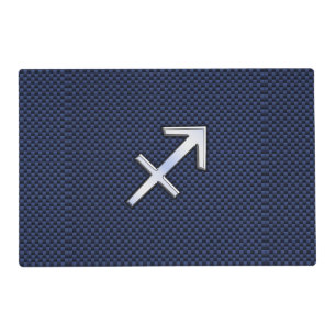 Sagittarius Zodiac Sign on Blue Carbon Fiber Print Placemat