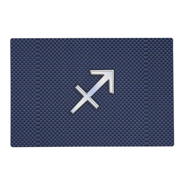 Sagittarius Zodiac Sign on Blue Carbon Fiber Print Placemat (Front)