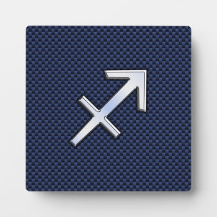 Sagittarius Zodiac Sign on Blue Carbon Fiber Print Plaque