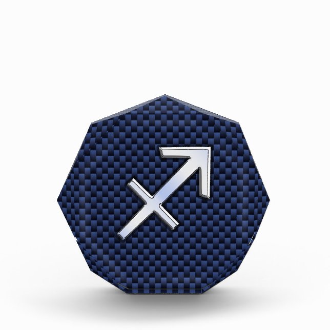 Sagittarius Zodiac Sign on Blue Carbon Fiber Style Award (Front)