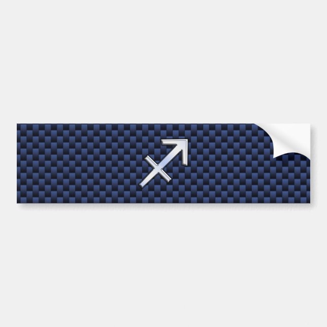 Sagittarius Zodiac Sign on Blue Carbon Fiber Style Bumper Sticker (Front)
