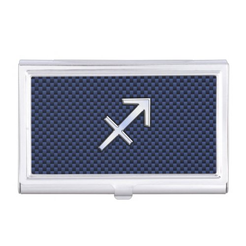 Sagittarius Zodiac Sign on Blue Carbon Fiber Style Case For Business Cards