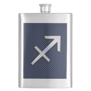 Sagittarius Zodiac Sign on Blue Carbon Fiber Style Flask