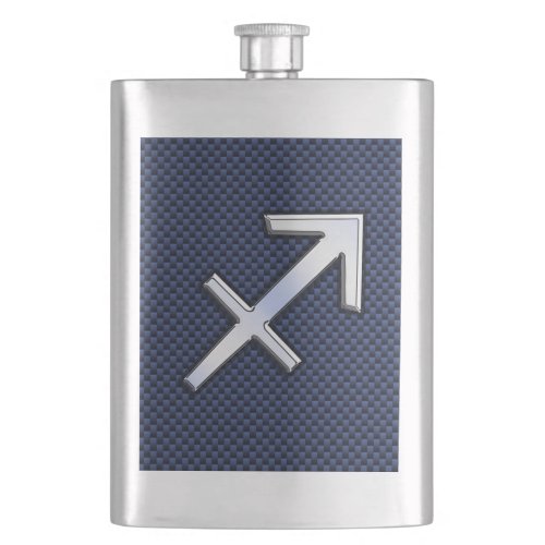 Sagittarius Zodiac Sign on Blue Carbon Fiber Style Flask