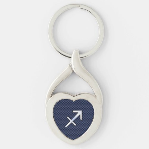 Sagittarius Zodiac Sign on Blue Carbon Fiber Style Keychain